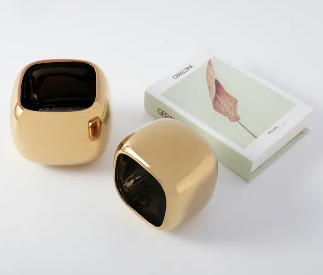 Кашпо цветочное керамическое декоративное, цвет золотой, 15х15х12 см