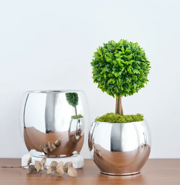 Кашпо цветочное керамическое декоративное, цвет серебряный, 15х15х13 см