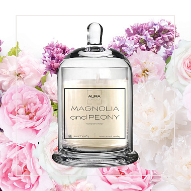 Свеча ароматическая MAGNOLIA & PEONY  (Манолия и пион) в прозрачном стакане со стеклянной колбой