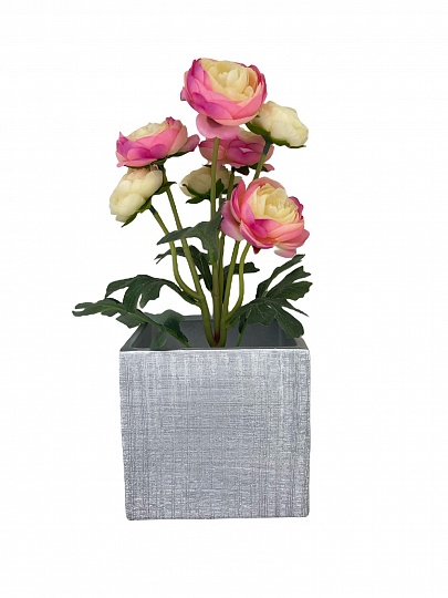 Кашпо цветочное керамическое декоративное, цвет серебряный, размер: 13,2х13,2х12,5 см