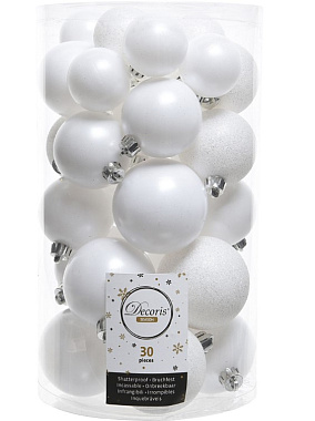 Набор шаров новогодних 30 штук белого и перламутрового цвета