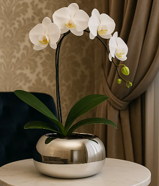 Кашпо цветочное керамическое декоративное, цвет серебряный, 29х23х14 см