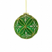 Игрушка елочная декоративная шар, стекло, д. 10 см - зелёная