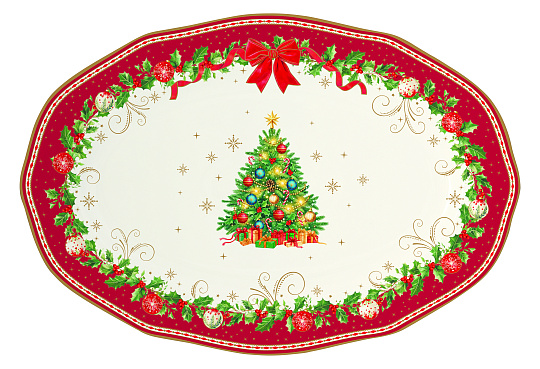 Блюдо сервировочное фарфоровое CHRISTMAS HERITAGE, размер: 36x25 см в подарочной упаковке