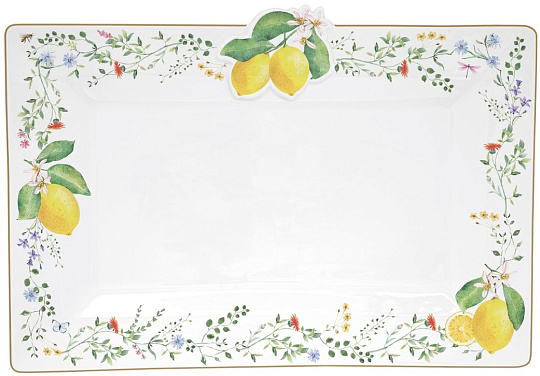 Блюдо сервировочное фарфоровое FLEURS ET CITRONS, размер: 36x24 см в подарочной упаковке