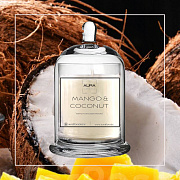 Свеча ароматическая MANGO & COCONUT  (Манго и кокосовое молоко) в прозрачном стакане со стеклянной колбой