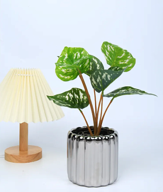 Кашпо цветочное керамическое декоративное, цвет серебряный, 12х12х11 см