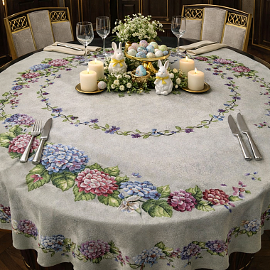 Декоративное изделие из гобелена Скатерть круглая, ГОРТЕНЗИЯ D=160 см Бельгия