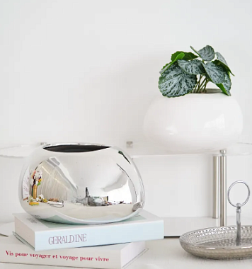 Кашпо цветочное керамическое декоративное, цвет серебряный, 19х16,5х11 см