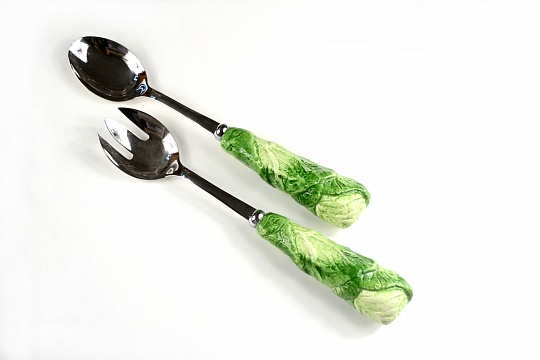 Набор ложек для салата (2 шт), серия "Капуста", зеленого  цвета