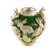 Ваза с кроликами, зеленая керамика, 23x22,5x25,5 см. ручная работа  магазин «Аура Дома»