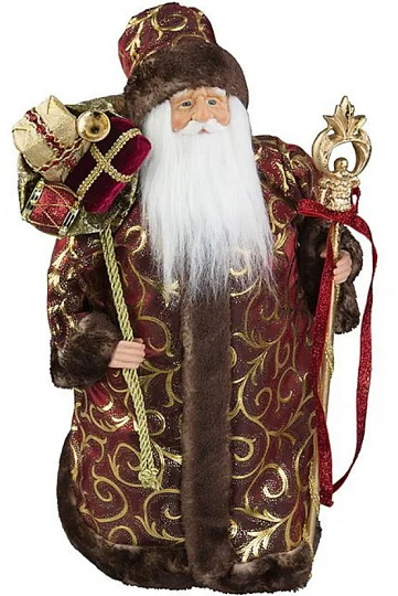 Дед Мороз в бордово-золотой бархатной шубе 45 см