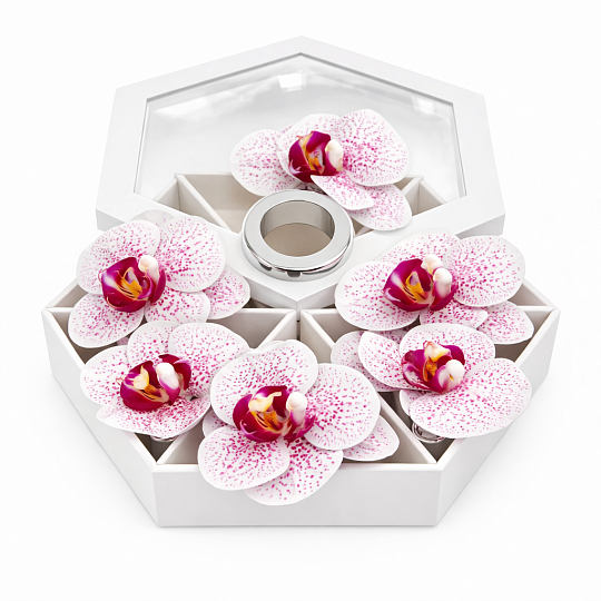 Набор колец для салфеток Орхидея, 6 шт. БЕЛОЕ В КРАПИНКУ