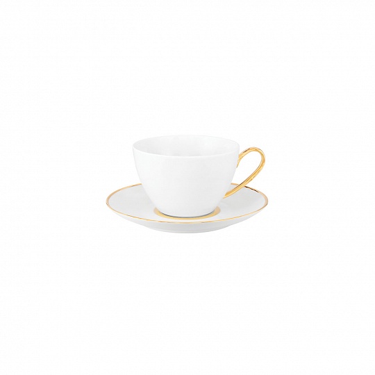 Чашка чайная фарфоровая, NC PREMIUM GOLD, объем 230 мл, Блюдце фарфоровое, OLYMPUS PREMIUM GOLD, д. 15 см