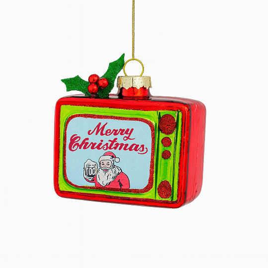 Игрушка новогодняя стеклянная "Телевизор с поздравлениями" диаметр 8 см, высота 8 см