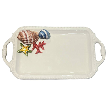 Поднос прямоугольный с ручками керамический "Ракушка", размер: 38x20 см