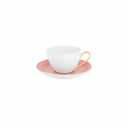 Чашка чайная (230 мл) с блюдцем розовым (15 см), фарфор, серия VIVIAN