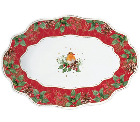 Блюдо сервировочное фарфоровое CHRISTMAS BERRIES, размер: 30x21 см в подарочной упаковке
