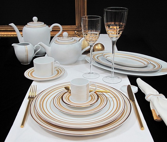 Набор посуды чайный, 15 предметов, фарфор, серия GOLDEN STRIPES