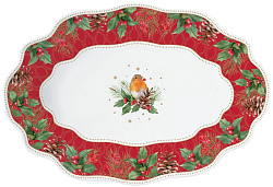 Блюдо сервировочное фарфоровое CHRISTMAS BERRIES, размер: 30x21 см в подарочной упаковке