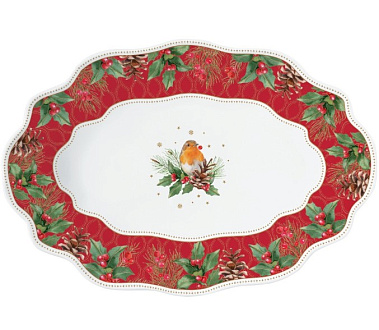 Блюдо сервировочное фарфоровое CHRISTMAS BERRIES, размер: 30x21 см в подарочной упаковке