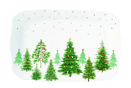 Блюдо сервировочное фарфоровое FESTIVE TREES, размер: 35x23 см в подарочной упаковке