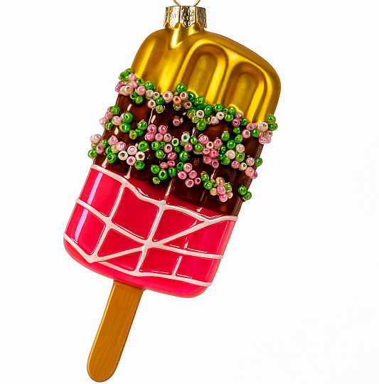 Игрушка новогодняя стеклянная "Мороженое на палочке" диаметр 5,5 см, высота 11,5 см