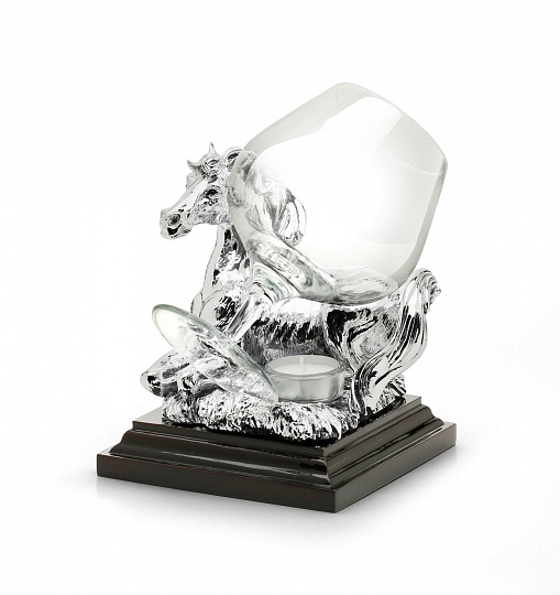Набор для коньяка в подарочной упаковке: бокал на подставке в виде лошади, стекло, посеребренный металл