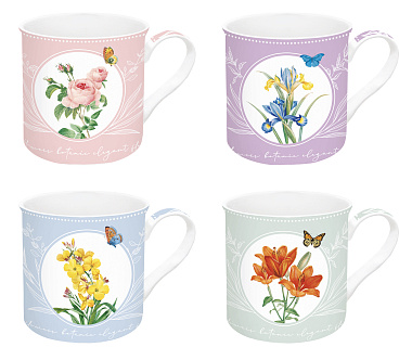 Набор кружек фарфоровых ROYAL BLOSSOM (4 шт), объем 300 мл в подарочной упаковке
