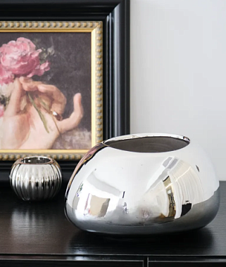 Кашпо цветочное керамическое декоративное, цвет серебряный, 22х19х12,5 см