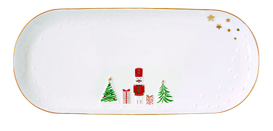 Блюдо сервировочное фарфоровое LET IT SNOW, размер: 34x15 см в подарочной упаковке