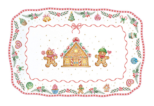 Блюдо сервировочное фарфоровое SWEET CHRISTMAS, размер: 35x23 см в подарочной упаковке