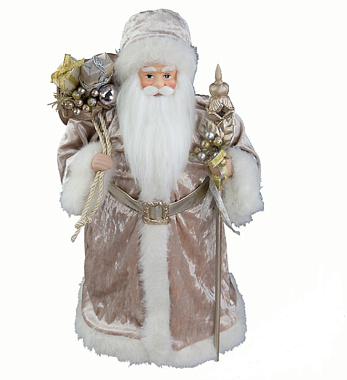 Дед Мороз в кремовой бархатной шубе 45 см