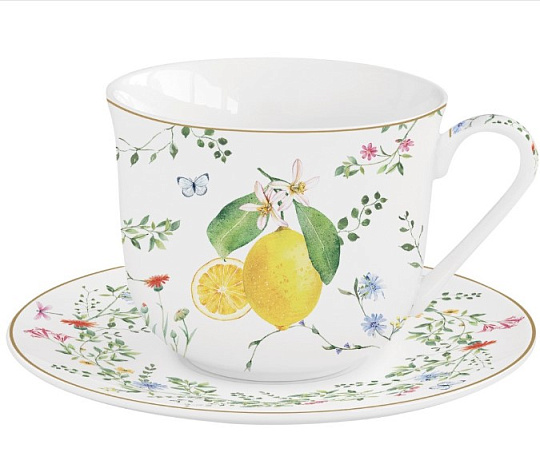 Чайная пара фарфоровая FLEURS ET CITRONS, объем 370 мл в подарочной упаковке