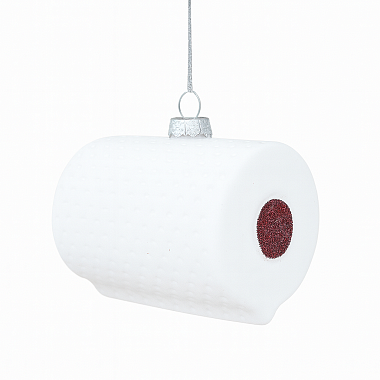 Игрушка новогодняя стеклянная  "Туалетная бумага"  диаметр 6,2 см, высота 8,5 см